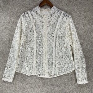 Edwardian‎ Style Lace Top M? Coquette Whimsigoth Sheer Button Up Victorian